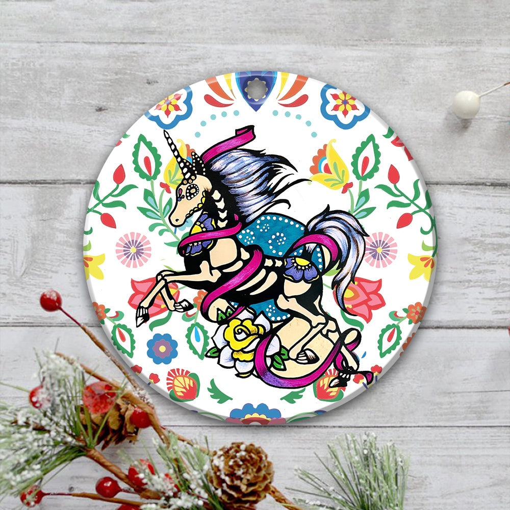 Unicorn Ornament Day Of The Dead Dia De Los Muertos Art Print Animal Ornament, Car Ornaments Christmas, Car Decorations