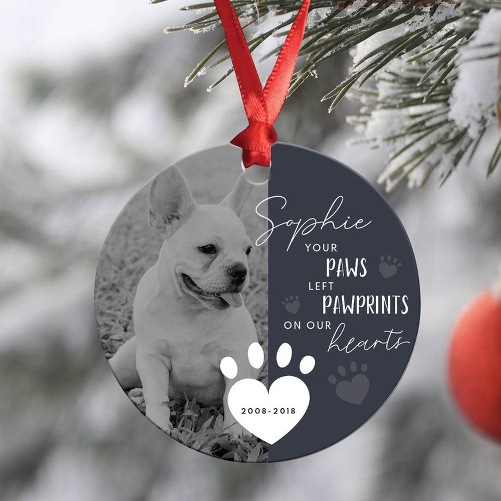 Your Paws Left Pawprints On Our Hearts Pet Memorial Ornament Custom Pet Ornament, Car Ornaments Christmas, Car Decorations