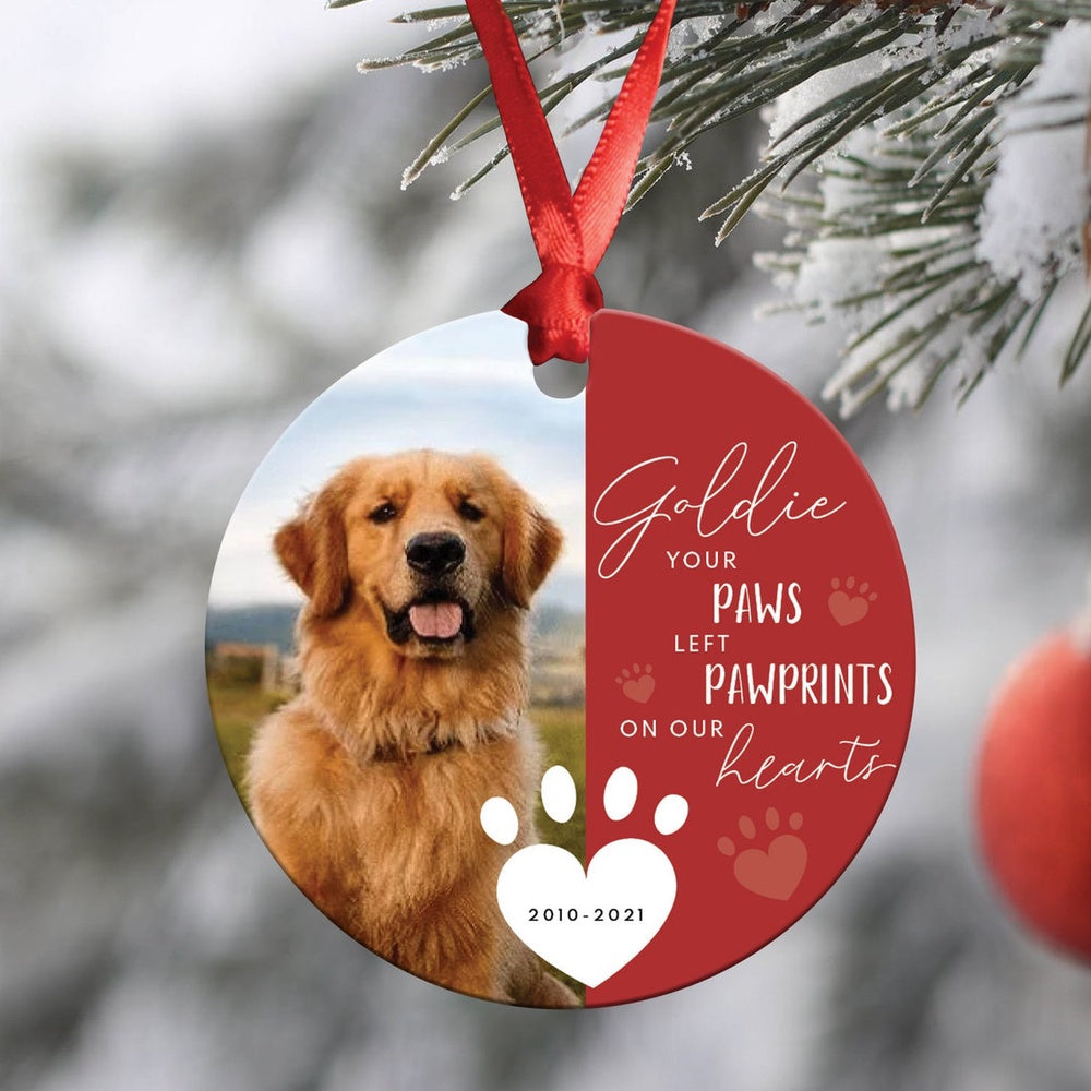 Your Paws Left Pawprints On Our Hearts Pet Memorial Ornament Custom Pet Ornament, Car Ornaments Christmas, Car Decorations