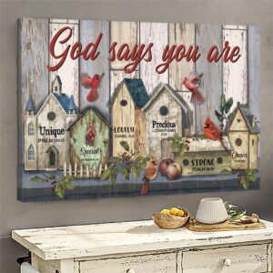 Cardinal Painting Vintage Bird House God Says You Are Canvas Wall Art