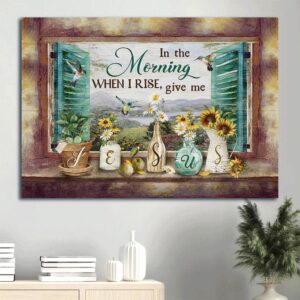 Daisy Painting Colorful Hummingbird Canvas In The Morning When I Rise Give Me Jesus Canvas Wall Art