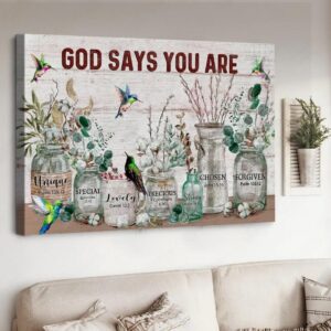 Flower Vintage Garden Hummingbird God Says You Are Unique Canvas Wall Art