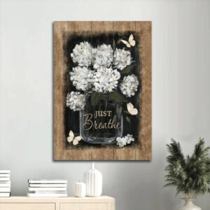 Just Breathe Canvas Wall Art - Vintage Flower & White Butterfly Portrait Canvas