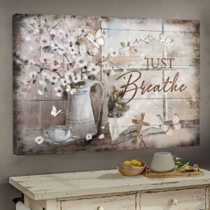 Just Breathe Vintage Bible Cross Canvas Wall Art