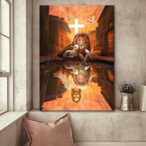 Lion Of Judah Lamb Of God Jesus's Reflection Canvas Wall Art