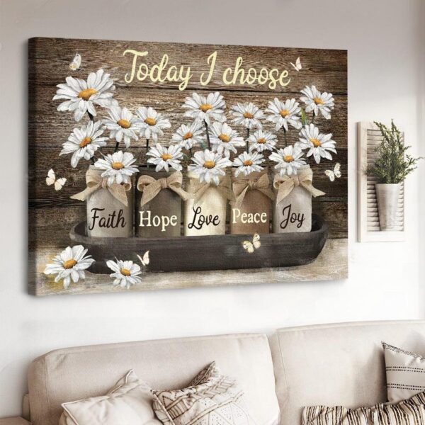 Vintage Glass Jar Daisy Flower Today I Choose Joy Canvas Wall Art