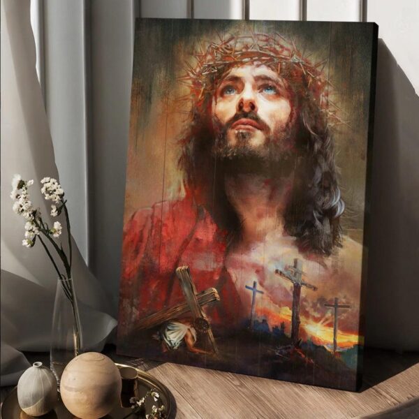 Watercolor Jesus Painting Crown Of Thorn Cross Symbol Canvas Wall Art