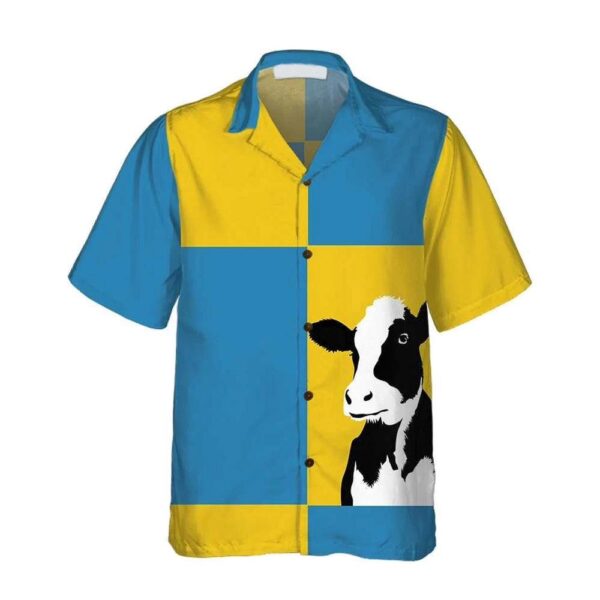 COW ON YELLOW AND BLUE BACKGROUND All Printed Hawaiian Shirt, Farm Summer Aloha Shirt
