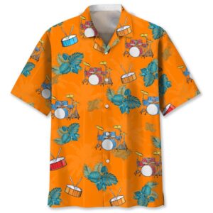 Drum Tropical Orange Hawaiian Shirt, Beach Hawaiian Shirt, Trendy Summer Hawaiian Shirt