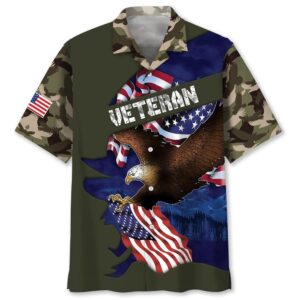 Eagle Camouflage Patriotic Day Hawaiian Shirt, Beach Hawaiian Shirt, Trendy Summer Hawaiian Shirt