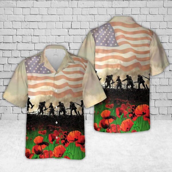 Memorial Day, US Army Solider And Poppies Hawaiian Shirt, US Army Hawaiian Shirt, Military Aloha Shirt