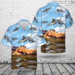 South Dakota Air National Guard General Dynamics F-16 Fighting Falcon Hawaiian Shirt, Air Force Aloha Shirt, Military Hawaiian Shirt