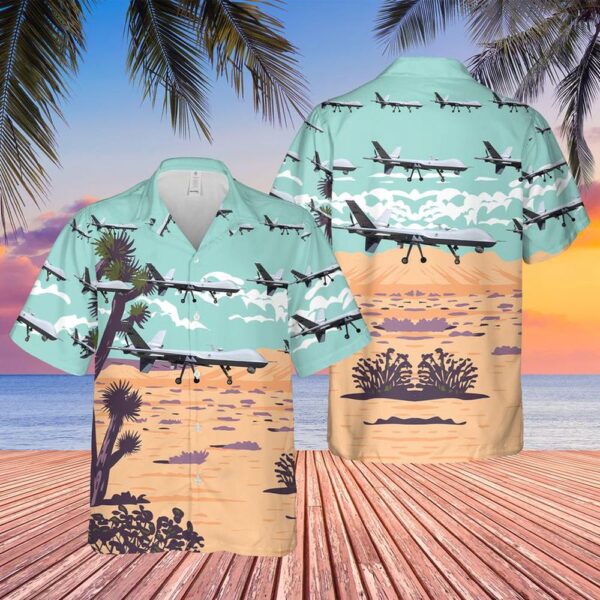 US Air Force 42nd Attack Squadron General Atomics MQ-9 Reaper Hawaiian Shirt, Air Force Aloha Shirt, Military Hawaiian Shirt