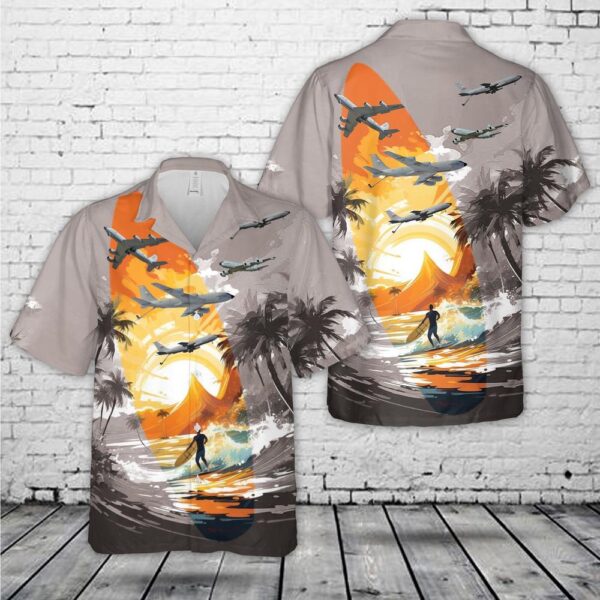US Air Force Boeing KC-135 Stratotanker Beach Night Hawaiian Shirt, Air Force Aloha Shirt, Military Hawaiian Shirt