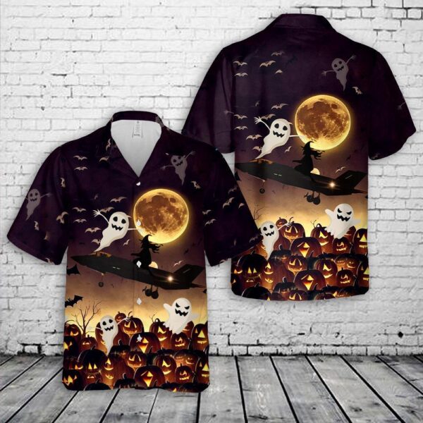 US Air Force F-35 Lightning II Halloween Hawaiian Shirt, Air Force Aloha Shirt, Military Hawaiian Shirt
