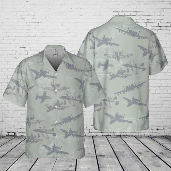US Air Force Fairchild Republic A-10 Warthog Thunderbolt II Silhouette Pocket Hawaiian Shirt