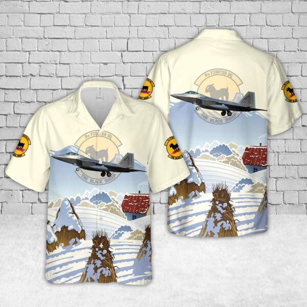 US Air Force Lockheed Martin F-22 Raptor 8th Fighter Squadron The Black Sheep Hawaiian Shirt, Air Force Aloha Shirt, Military Hawaiian Shirt