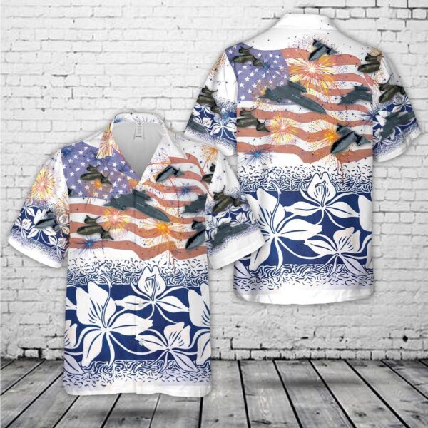 US Air Force Lockheed SR-71 Blackbird 4th Of July Hawaiian Shirts, Air Force Aloha Shirt, Military Hawaiian Shirt