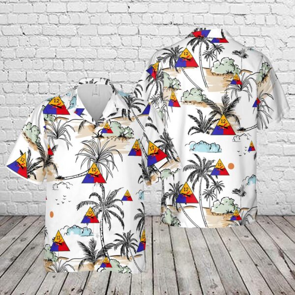 US Army 12th Armored Division Hawaiian Shirt, US Army Hawaiian Shirt, Military Aloha Shirt