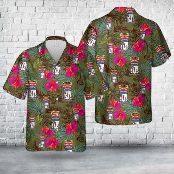 US Army 54th Brigade Engineer Battalion Airborne Ranger Sapper Hawaiian Shirt, US Army Hawaiian Shirt, Military Aloha Shirt
