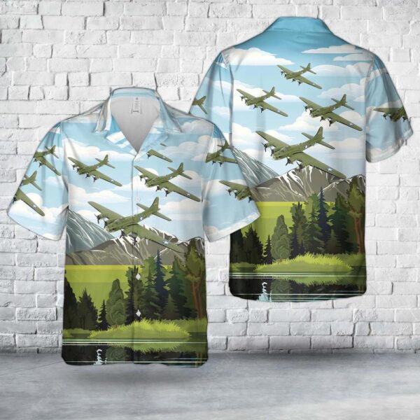US Army Air Corps Boeing B-17 Flying Fortress Boeing Bee Hawaiian Shirt, US Army Hawaiian Shirt, Military Aloha Shirt