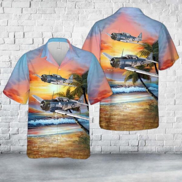 US Army Air Forces North American AT-6C-NT Texan Hawaiian Shirt, US Army Hawaiian Shirt, Military Aloha Shirt