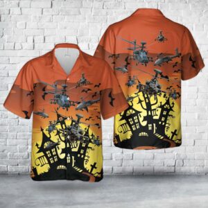 US Army Boeing AH-64 Apache Halloween Hawaiian Shirts, US Army Hawaiian Shirt, Military Aloha Shirt