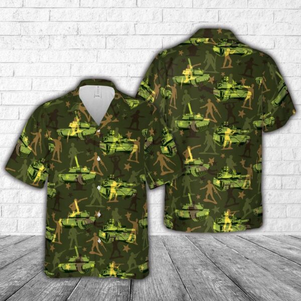 US Army M1 Abrams Tank Seamless Hawaiian Shirt, US Army Hawaiian Shirt, Military Aloha Shirt
