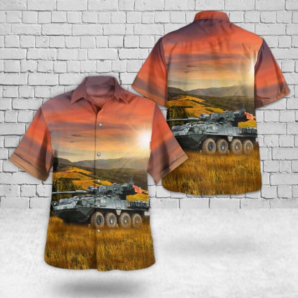 US Army M1128 Mobile Gun System (MGS) Hawaiian Shirt_3490, US Army Hawaiian Shirt, Military Aloha Shirt