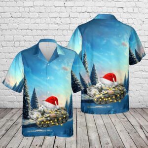US Army M24 Chaffee Tank Winter Camo Hawaiian Shirt, US Army Hawaiian Shirt, Military Aloha Shirt
