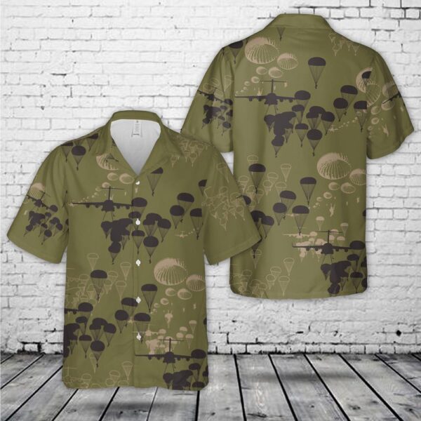 US Army Paratroopers With The 82nd Airborne Division Parachute Silhouettes Hawaiian Shirt, US Army Hawaiian Shirt, Military Aloha Shirt