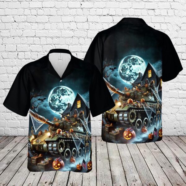 US Army Tank Halloween Hawaiian Shirt, US Army Hawaiian Shirt, Military Aloha Shirt