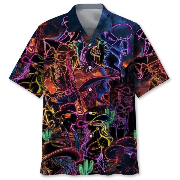 Neon Cowboy Vintage Art Hawaiian Shirt, Beach Hawaiian Shirt, Summer Aloha Shirt, Hawaiian Men Women
