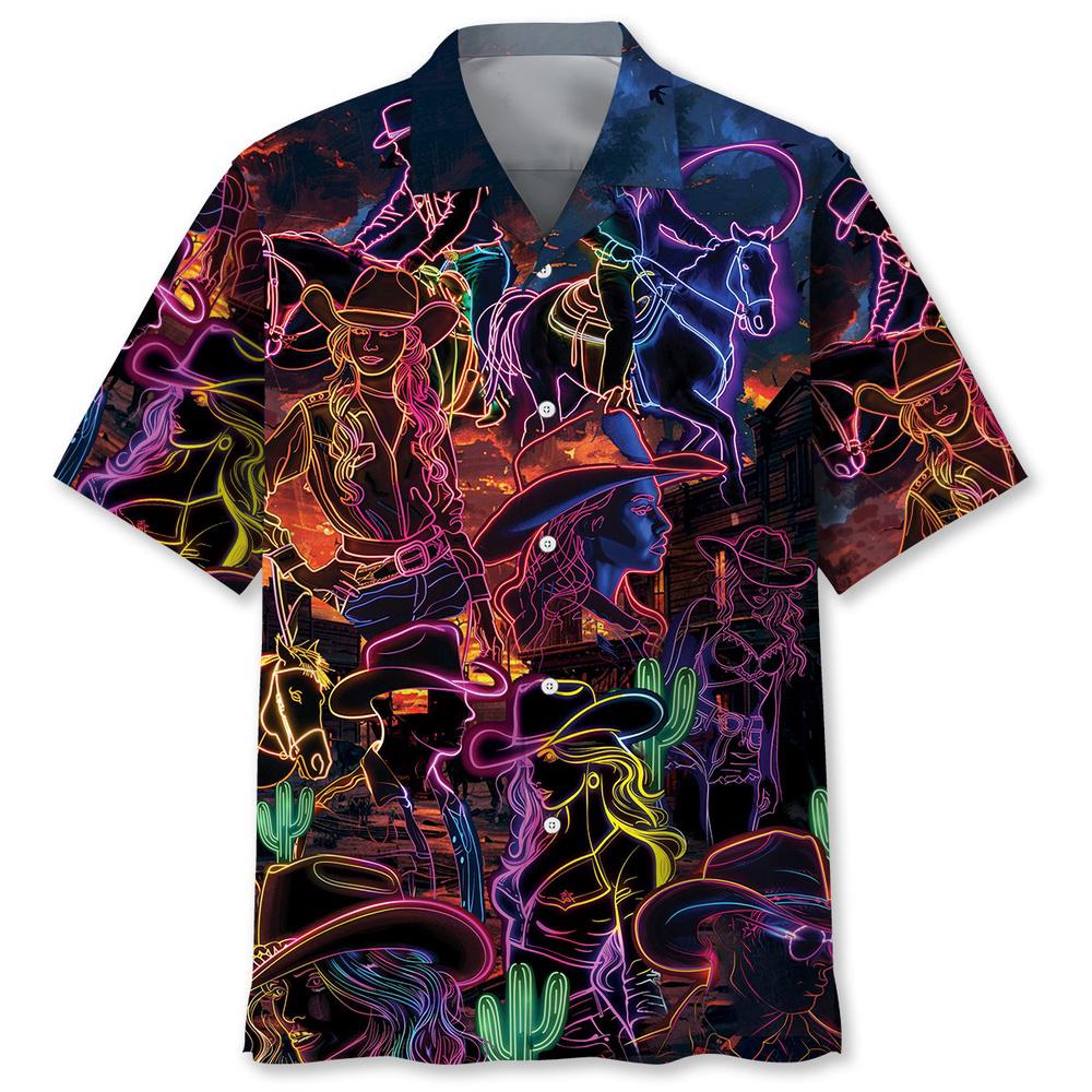 Neon Cowboy Vintage Art Hawaiian Shirt, Beach Hawaiian Shirt, Summer Aloha Shirt, Hawaiian Men Women