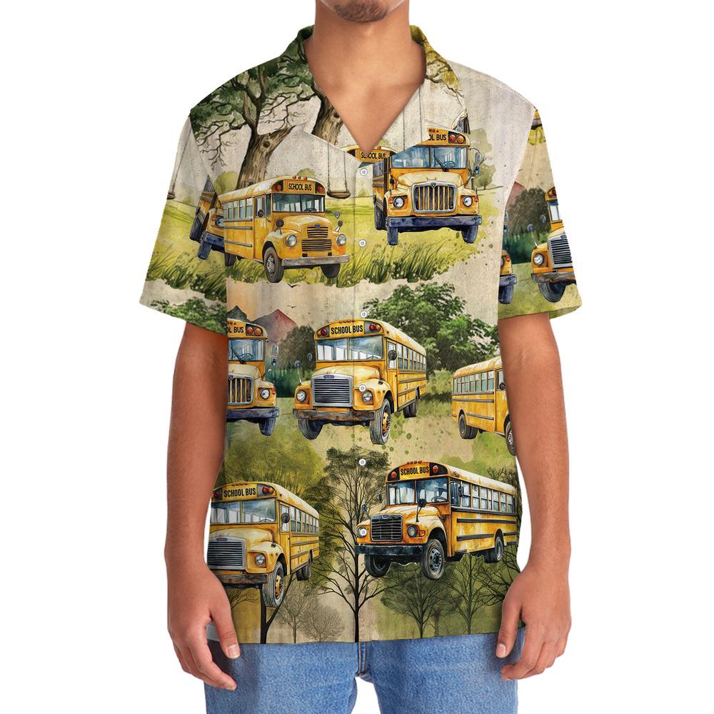 School Bus Vintage Water Color Hawaiian Shirt, Beach Hawaiian Shirt, Summer Aloha Shirt, Hawaiian Men Women