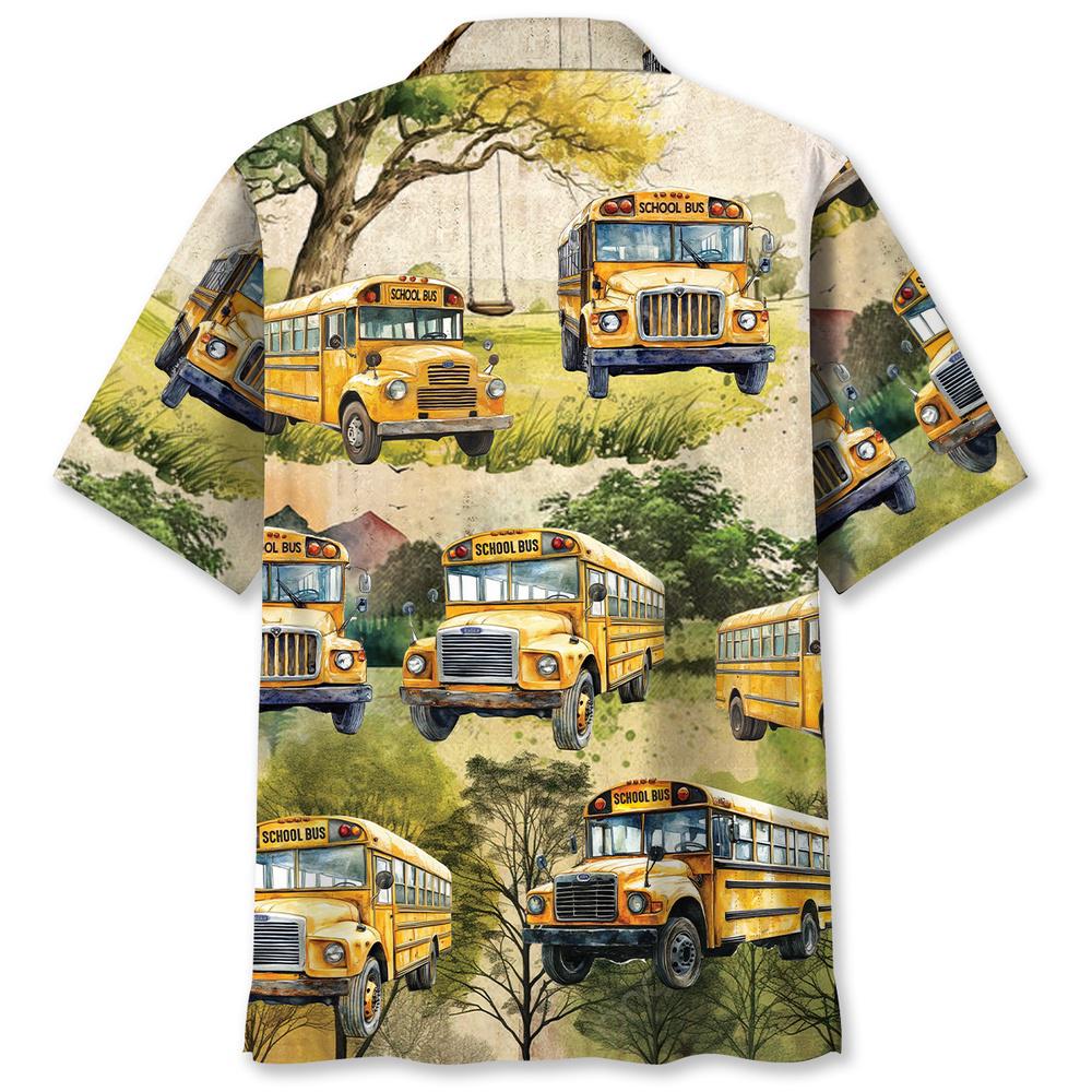 School Bus Vintage Water Color Hawaiian Shirt, Beach Hawaiian Shirt, Summer Aloha Shirt, Hawaiian Men Women